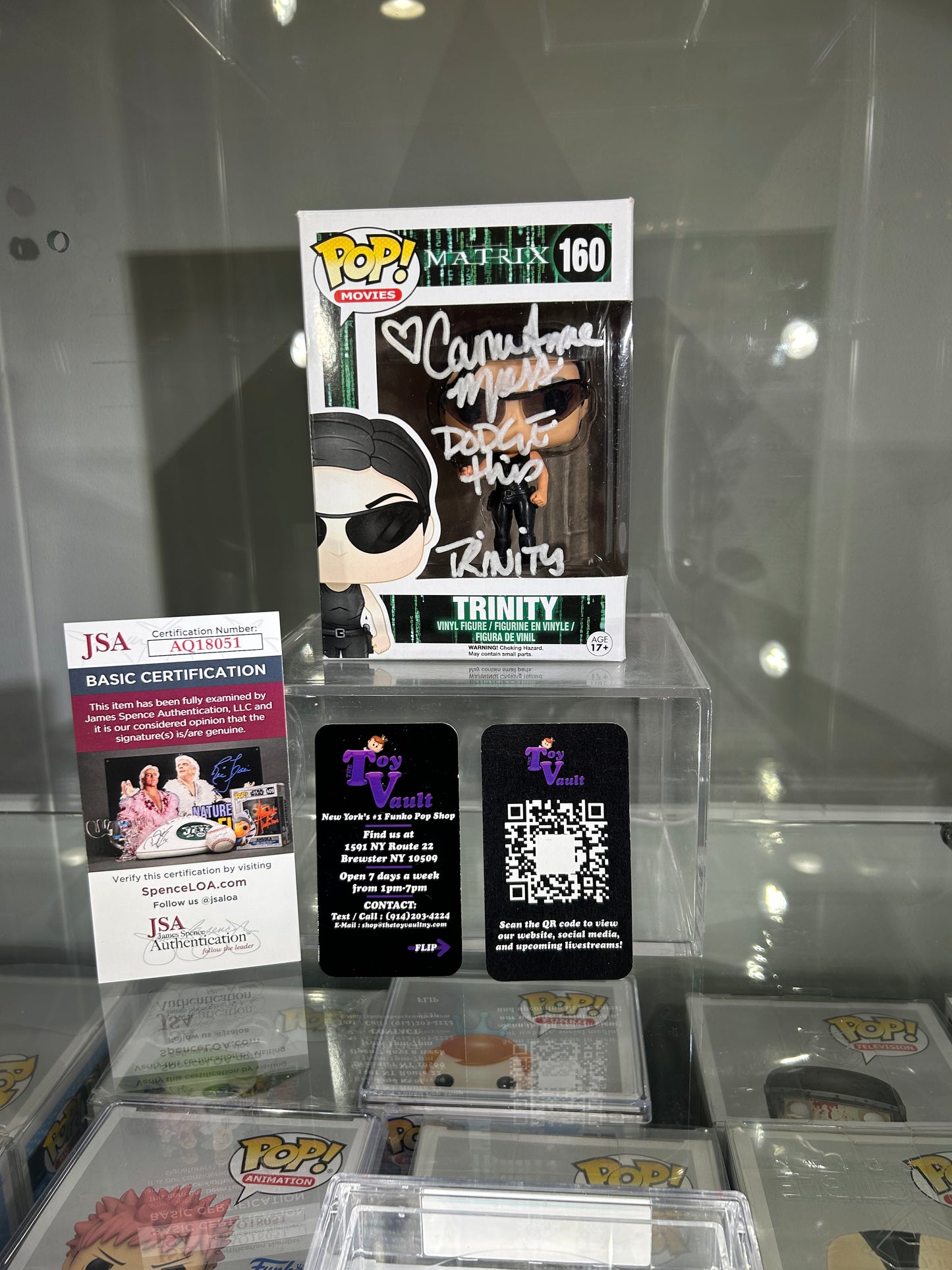 [SOLD 7.22.24] Funko Pop! Movies The Matrix - Trinity #160 Signed by Carrie-Anne Moss