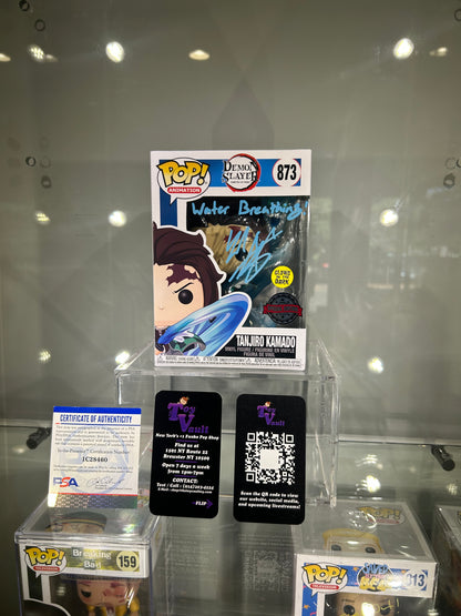 Funko Pop! Animation Demon Slayer - Tanjiro Kamado with Water Dragon #873 Glow in The Dark Signed by Zack Aguilar Special Edition Exclusive