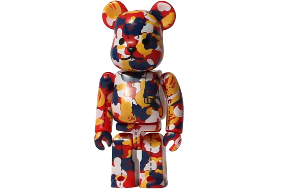 Medicom BE@RBRICK A Bathing Ape 28th Anniversary Camo #3 Red / Yellow / Blue Bearbrick (100%)