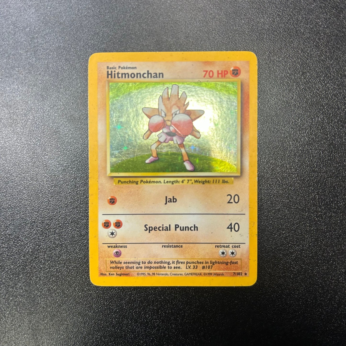 Pokemon TCG Hitmonchan Holofoil 7/102 Base Set (Poor Condition)