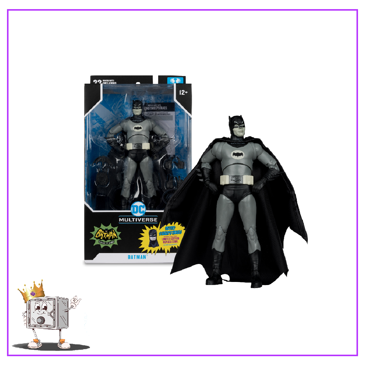 McFarlane Toys DC Heroes Multiverse Batman Classic TV Series - Batman Greyscale Platinum Edition Action Figure with Retro Sweepstakes Entry Card