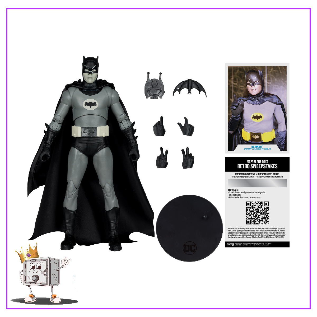 McFarlane Toys DC Heroes Multiverse Batman Classic TV Series - Batman Greyscale Platinum Edition Action Figure with Retro Sweepstakes Entry Card