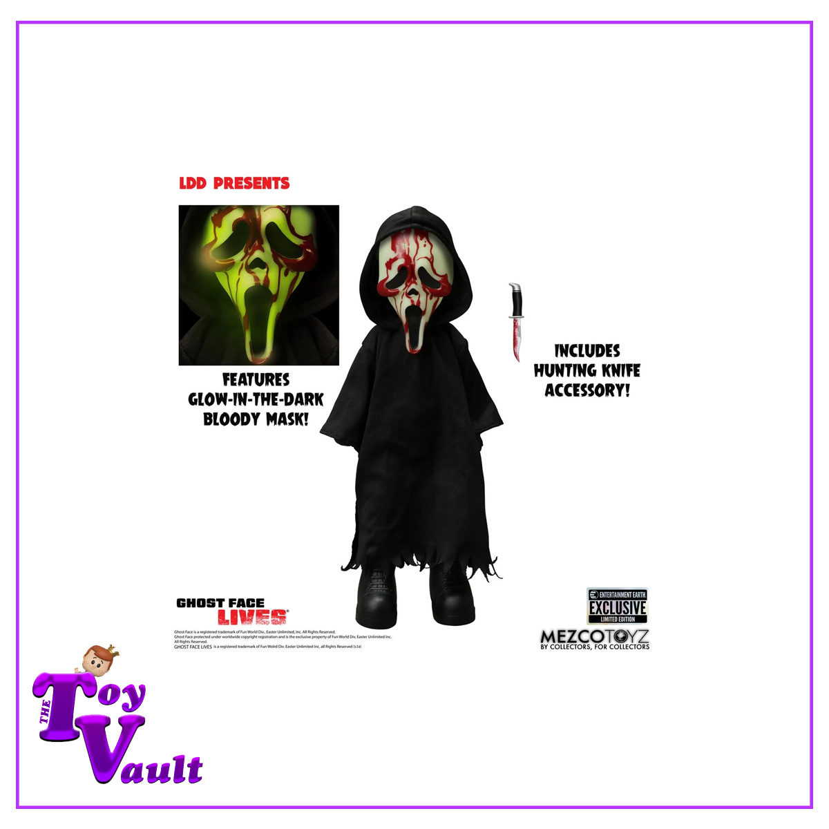 Mezco Toys Living Dead Dolls Horror Movies Scream - Ghost Face (Bloody) Glow in the Dark 10-inch Doll Entertainment Earth Exclusive Preorder