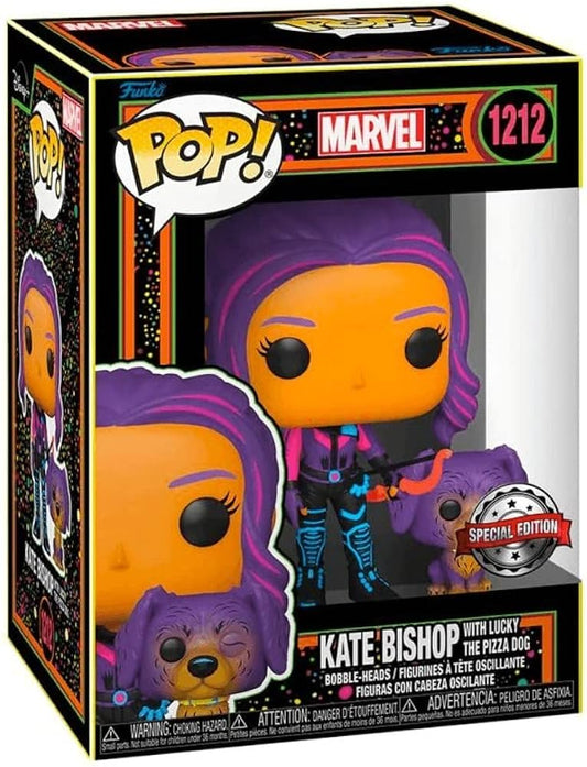 Funko Pop! Marvel Hawkeye - Kate Bishop with Lucky the Pizza Dog #1212 Blacklight Special Edition Exclusive