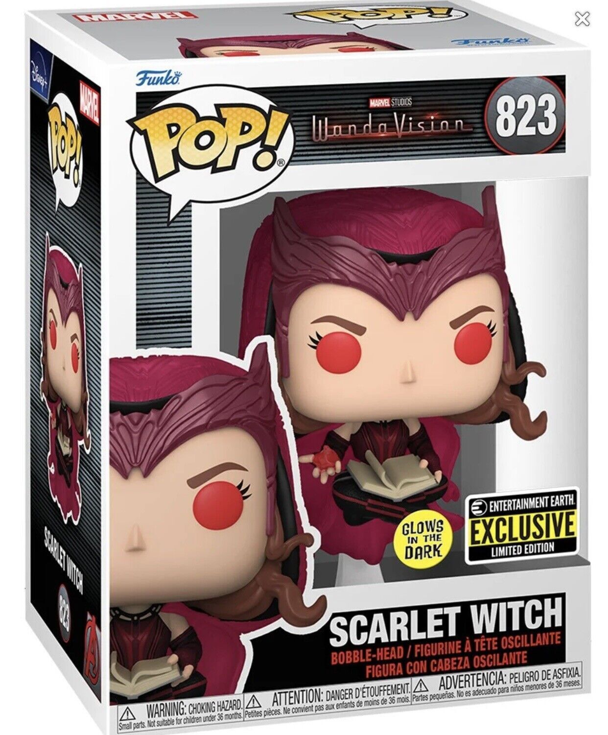 Funko Pop! Marvel Wanda Vision - Scarlet Witch with Darkhold #823 Glow in the Dark Entertainment Earth Exclusive