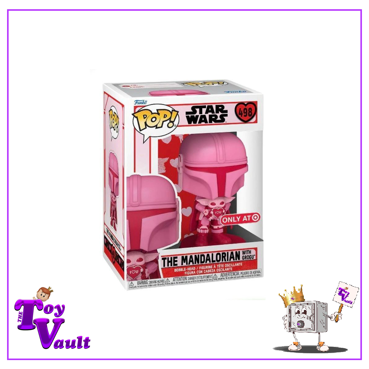 Funko Pop! Star Wars Valentine's Day - The Mandalorian with Grogu (Pink) #498 Target Exclusive