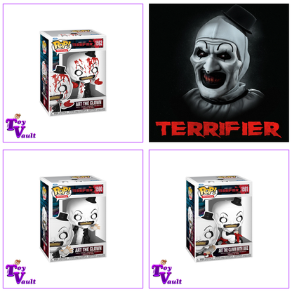 Funko Pop! Horror Movies Terrifier - Art the Clown Set of 3 (Art with Knife #1590, Art on Bike #1591, Bloody Art #1592) Preorder