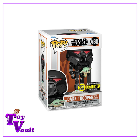 Funko Pop! Star Wars The Mandalorian - Dark Trooper with Grogu #488 Glow in the Dark Entertainment Earth Exclusive